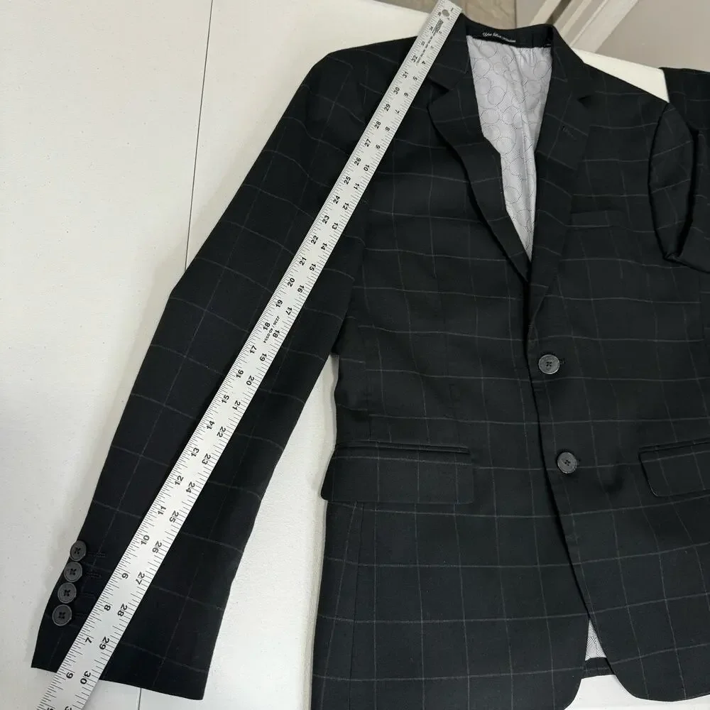 Nick Graham Mens Blazer 38S Black Windowpane New York Cut Modern Fit Sport Coat